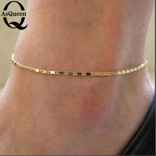 ASQUEEN Fine Ankle Bracelet Cheville Barefoot Sandals Foot Jewelry Leg Chain On Foot For Women