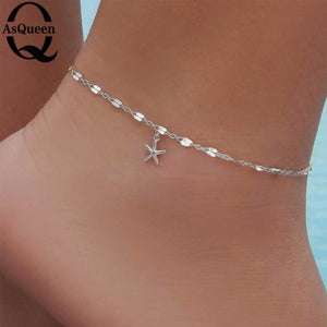 ASQUEEN Fine Ankle Bracelet Cheville Barefoot Sandals Foot Jewelry Leg Chain On Foot For Women