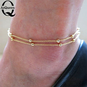 ASQUEEN Fine Ankle Bracelet Cheville Barefoot Sandals Foot Jewelry Leg Chain On Foot For Women