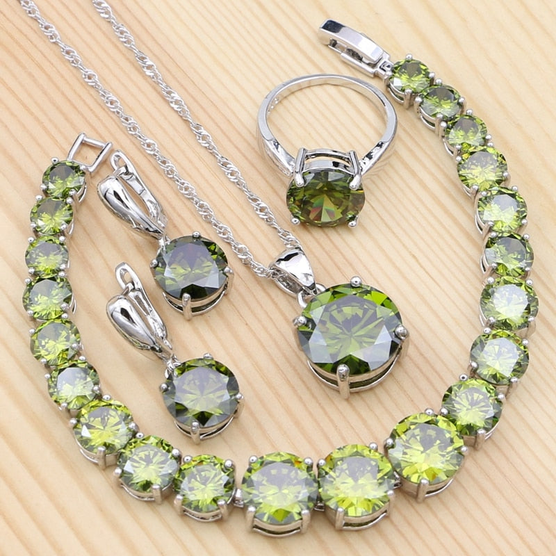 TELO Women's 925 Olive Green Sterling Silver Jewelry Set