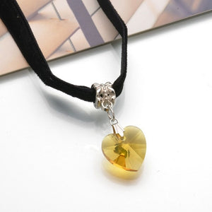 Velvet Woman's Heart Crystal Pendant Necklace